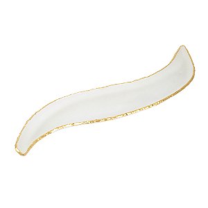 BANDEJA DECORATIVA VIDRO FOSCO BRANCA DETALHES DOURADO 33 CM