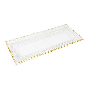 BANDEJA DECORATIVA EM VIDRO FOSCO DETALHES DOURADO 37X17 CM