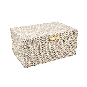 CAIXA DECORATIVA LUCATTI EM MADEIRA E LINHO BEGE G 22X30CM