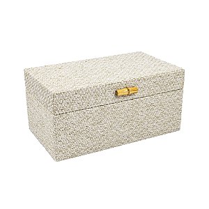 CAIXA DECORATIVA EM MADEIRA E LINHO BRANCO P 17X22 CM
