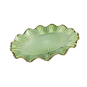 CENTRO DE MESA VIDRO VERDE DETALHES DOURADO 36X27CM LUCATTI