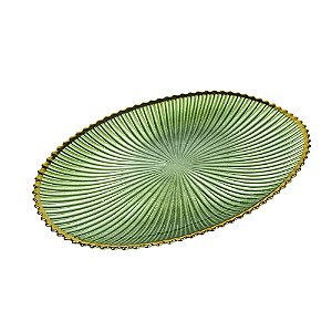 CENTRO DE MESA VIDRO VERDE COM DETALHES DOURADO 36X26 CM