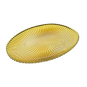 CENTRO DE MESA VIDRO AMARELO COM DETALHES DOURADO 36X26 CM