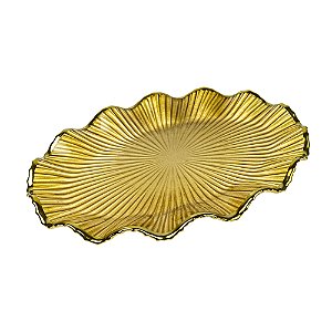 CENTRO DE MESA VIDRO AMARELO COM DETALHES DOURADO 36 CM