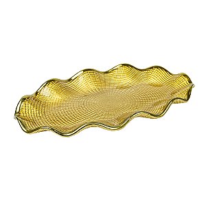 CENTRO DE MESA EM VIDRO E DETALHES DOURADO 29X15 CM LUCATTI