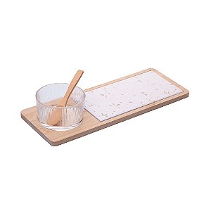 CONJUNTO 4 PECAS PETISQUEIRA DE VIDRO TERRAZO 32X12X5,5CM LYOR