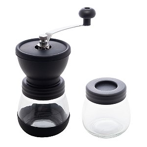 MOEDOR DE CAFE DE ACO INOX MANUAL C/POTE DE VIDRO LYOR