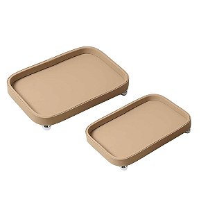 CONJ. 2 BANDEJAS REVESTIDA COM PU COR MOUSSE COM PES PRATA