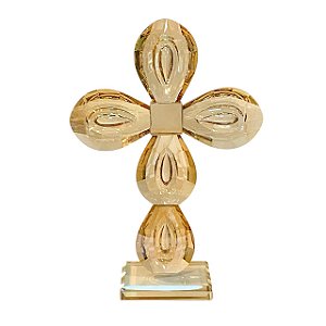 ESCULTURA CRUZ ESTATUETA DECOR EM CRISTAL AMBAR 22X15X5