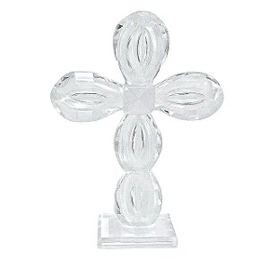 ESCULTURA CRUZ DECORATIVA EM CRISTAL 22X15X5CM