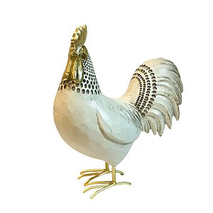 ESCULTURA GALO EM RESINA BR E DOURADO 23x19x11cm