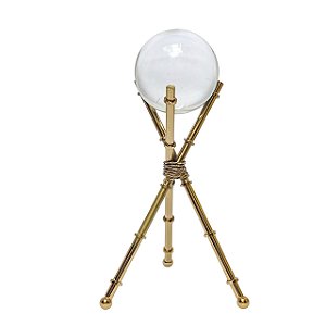 ESCULTURA ESFERA BOLA NO SUPORTE EM METAL DOURADO 25CM