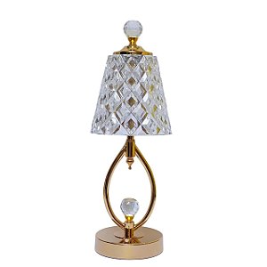 ABAJUR DE MESA TOUCH 3 TONS DE LUZ GOLD METAL ACRILICO 36CM
