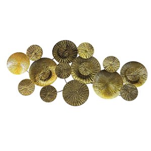 ESCULTURA DECOR PAREDE EM METAL DOURADA CIRCULOS 60X123CM