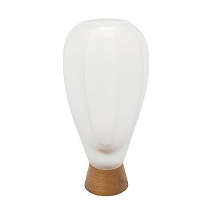 VASO DECORATIVO EM VIDRO E MADEIRA BRANCO FOSCO P 20X15CM