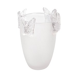 VASO EM VIDRO INCOLOR FOSCO COM BORBOLETA INCOLOR P 26X21CM