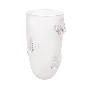 VASO EM VIDRO INCOLOR FOSCO COM BORBOLETA INCOLOR G 36X25CM
