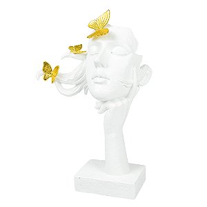 ESCULTURA DECORATIVA EM RESINA MENINA C BORBOLETAS 31X20CM