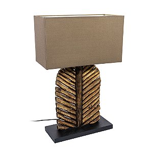 ABAJUR DE MADEIRA E METAL COM CUPULA EM TECIDO  62X40CM