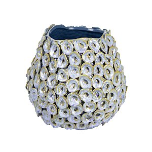 VASO DECORATIVO MARES DECOR EM CERAMICA CINZA P 25X28X26CM