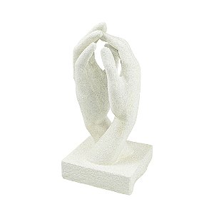 ESCULTURA DECORATIVA MAOS EM CERAMICA BRANCA 28X14X13CM