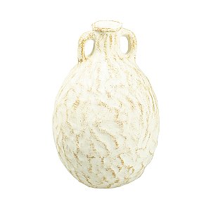 VASO DECORATIVO RUSTICO COM ALCA EM CERAMICA CREME 22X15CM