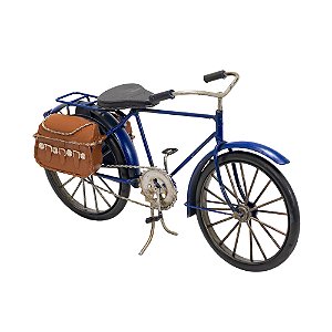 BICICLETA EM MINIATURA AZUL EM METAL COM MALA 16CX30X9CM