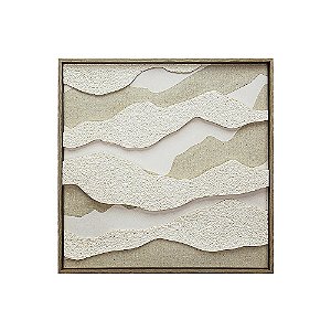 QUADRO DECOR MOLDURA MADEIRA E LINHO EFEITO RELEVOS BEGE UN.