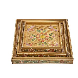 CJ 03 BANDEJAS DECORATIVA EM BAMBU - 3 PCS (sem medidas)