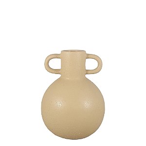 VASO DECORATIVO EM CERAMICA BEGE ESCURO COM ALCA IV 16,5CM