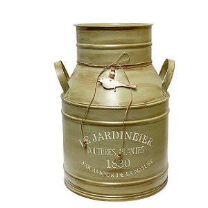 Vaso Leiteira Baixo Metal Provençal Verde com Pássaro 40cm
