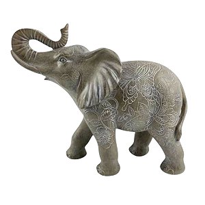 ESCULTURA ELEFANTE CINZA RESINA COM BORBOLETAS 24cm