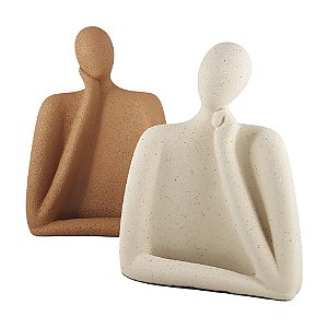 ESCULTURA CASAL SINTONIA II EM CERAMICA CREAM RUSTICO