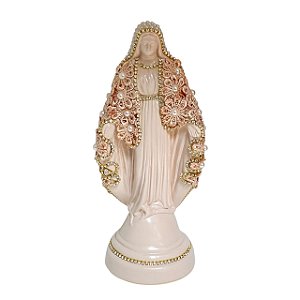 ESCULTURA NOSSA SRA DAS GRACAS COM MANTO DE APLIQUE DE CAFE 20CM