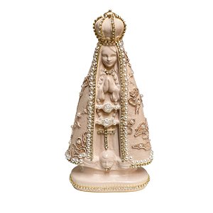ESCULTURA NOSSA SENHORA APARECIDA COM RENDA CAFE 18CM