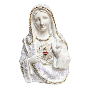 ESCULTURA SAGRADO CORACAO DE MARIA C RENDA BRANCA 20CM