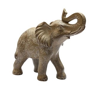 ESCULTURA ELEFANTE MARROM RESINA FLOWERS 14,5X16X6cm