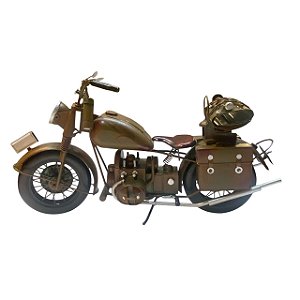 ESCULTURA MOTO MINIATURA VINTAGE MILITAR EM METAL 17x36X9