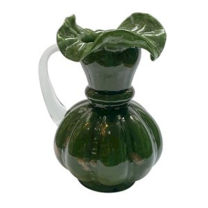 VASO JARRA DECORATIVO VIDRO VERDE C TONS DOURADO 23cm