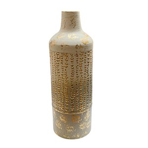 VASO METAL VINTAGE BRANCO COM DOURADO 43X14,5CM