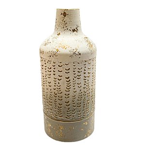 VASO METAL VINTAGE BRANCO COM DOURADO 34X14,5CM