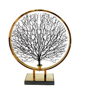 ESCULTURA ARVORE DA VIDA ARO METAL DOURADO 48X40CM