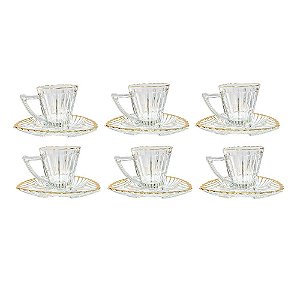 CONJ 06 XICARAS DE CAFE COM PIRES VIDRO FILETADO DOURADO