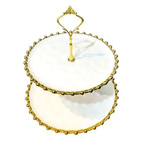 BANDEJA PRATO PARA DOCES EM CERAMICA 2 ANDARES FILETADO DOUR