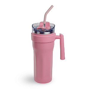 Caneca Termica com Alca Tampa e Canudo Inox Pink 1 2L