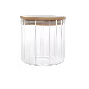 Pote de Vidro Mantimento 560 ML Canelado Tampa de Bambu