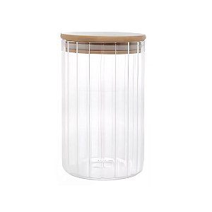 Pote de Vidro Mantimento 640 ML Canelado Tampa de Bambu