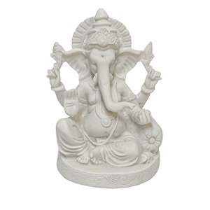 Escultura Ganesha M Branco em Po de Marmore 15cm