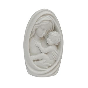 Escultura Mae Maria com Jesus Branco em Po de Marmore 9,5cm