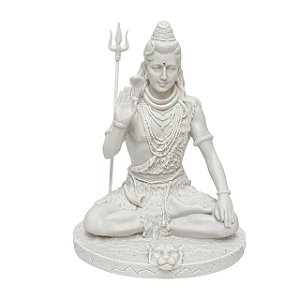 Escultura Shiva Sentado Branco em po de Marmore 24cm